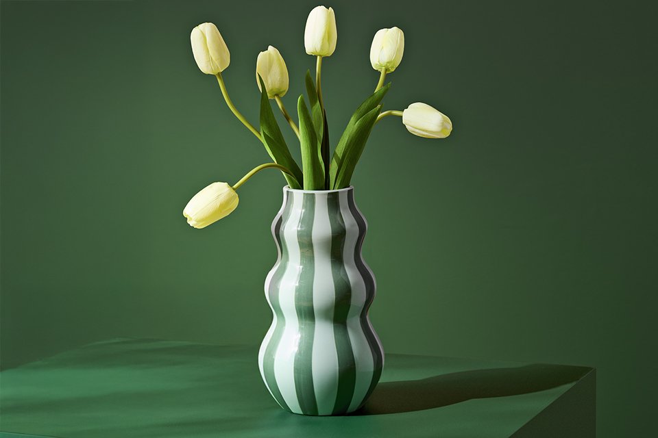 Habitat Stripe Ceramic Green Vase.