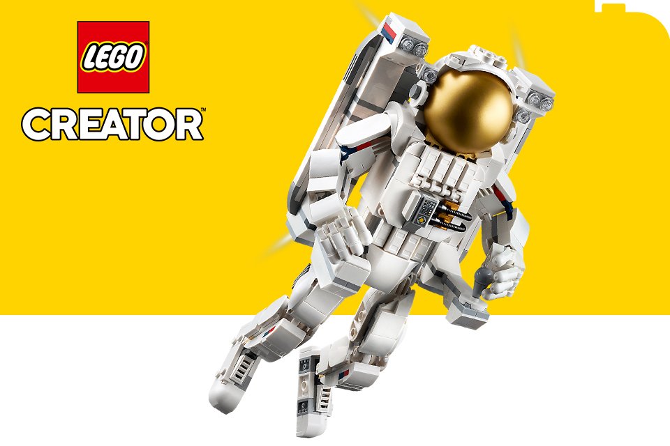 LEGO® Creator astronaut on a yellow and white background with the LEGO® and Creator logos.
