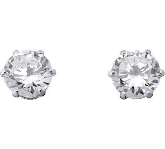 Buy Sterling Silver Round Cubic Zirconia Stud Earrings at Argos.co.uk ...