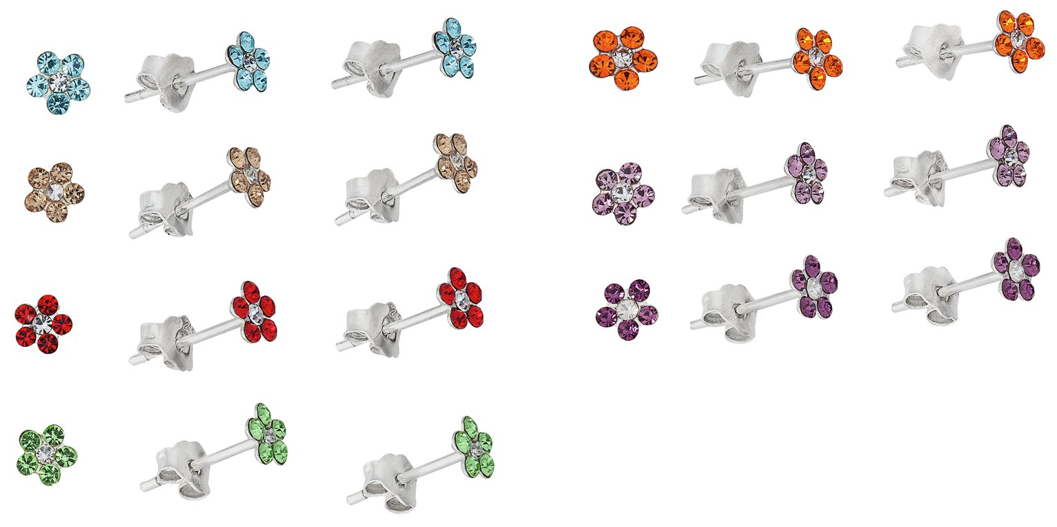 Revere Sterling Silver Flower Stud Earrings Set of 7 Pairs