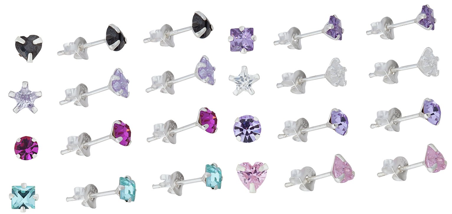 Revere Sterling Silver Crystal Stud Earrings Set of 8 Pairs