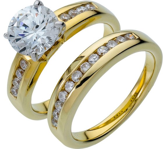 Buy 18ct Gold Plated Silver 2.00ct Look Cubic Ziconia Ring Set at Argos ...