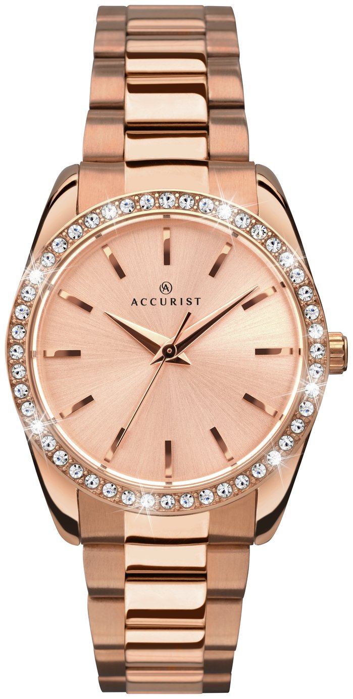 Accurist Ladies Stone Set Rose Gold Plated Bracelet Watch