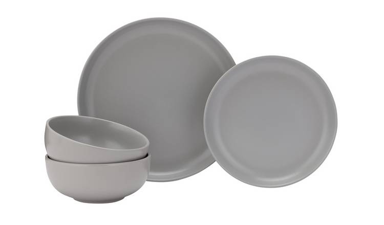 Buy Habitat 12 Piece Stoneware Dinner Set Matt Grey Dinnerware