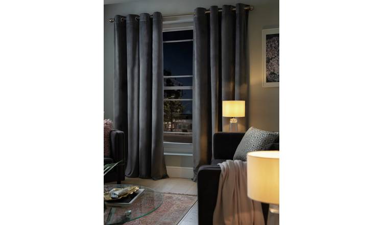 Habitat Plain Matt Velvet Eyelet Curtains - Grey