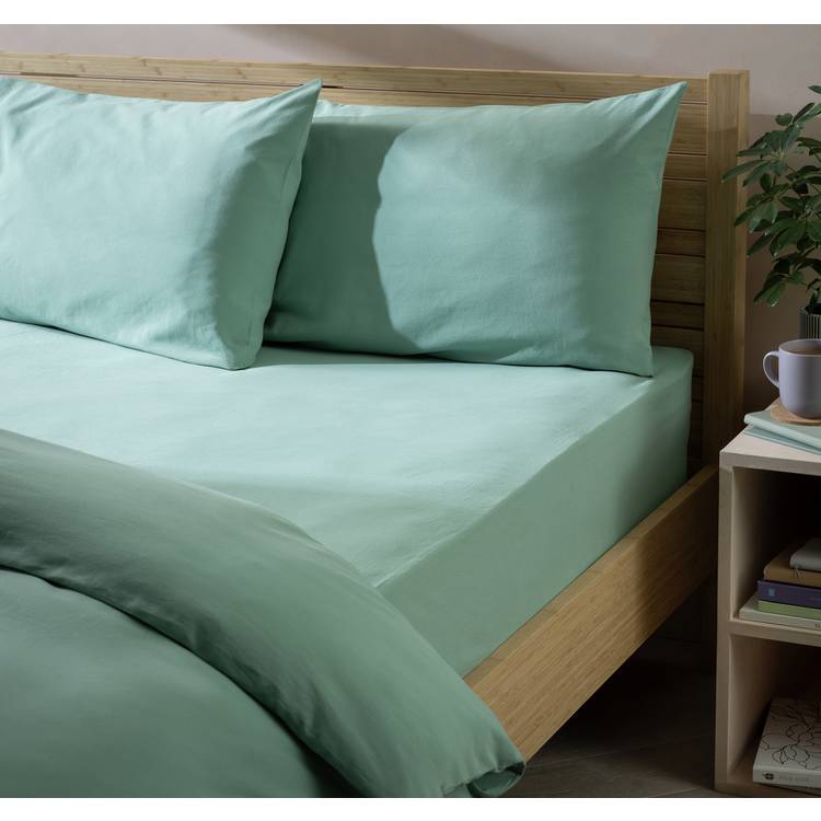 Habitat Washed Cotton Pistachio Fitted Sheet - Superking 0