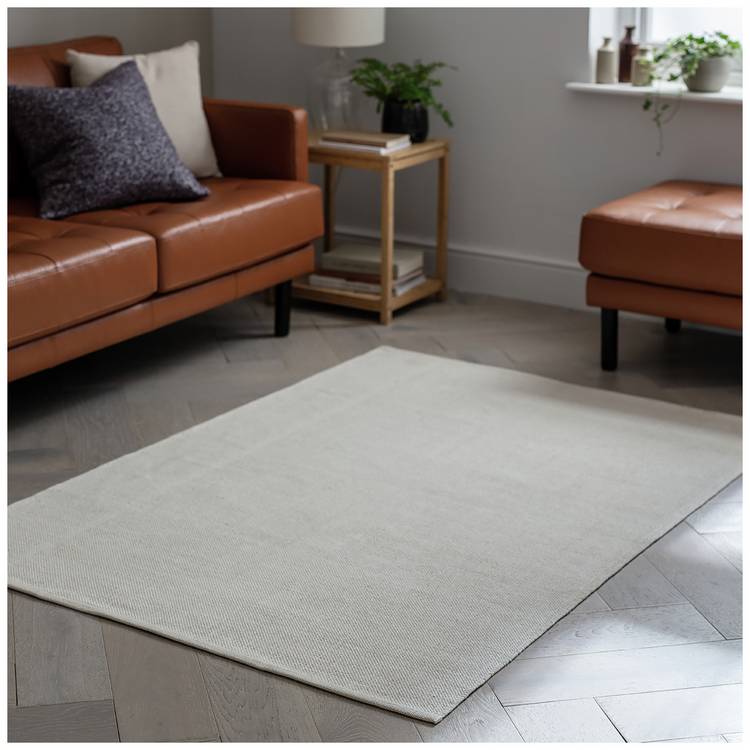 Argos Home Plain Cream Cotton Flatweave Rug - 170x120cm 0