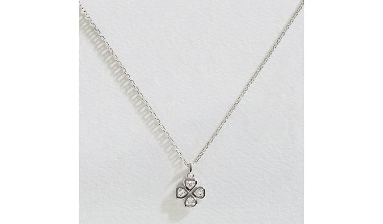 Four Leaf Clover Heart Cubic Zirconia Pendant Necklace for Women Wedding  Jewelry