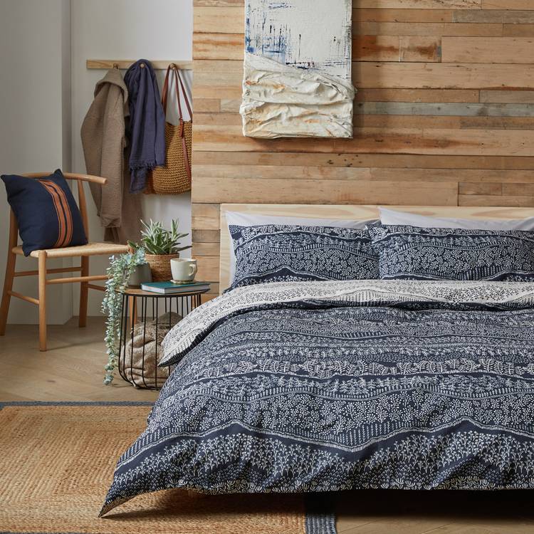 Habitat Cotton Scandi Blue Bedding Set- King size 0