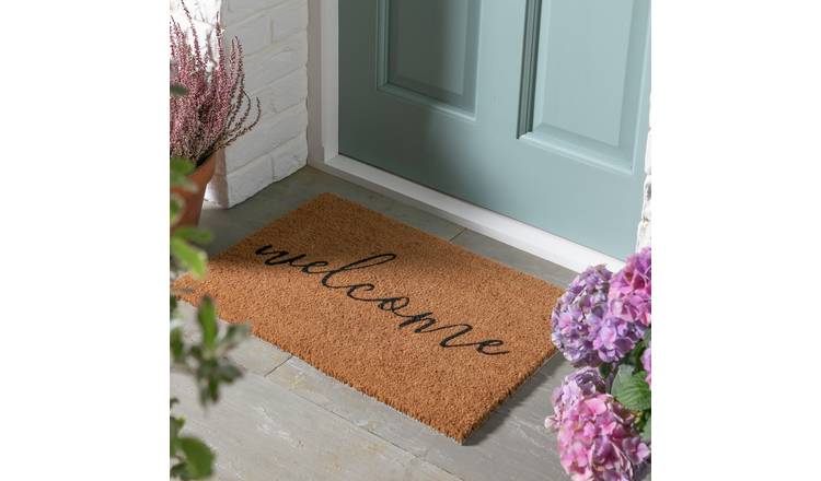 Habitat Welcome Natural & Black Short Pile Doormat - 60x40cm