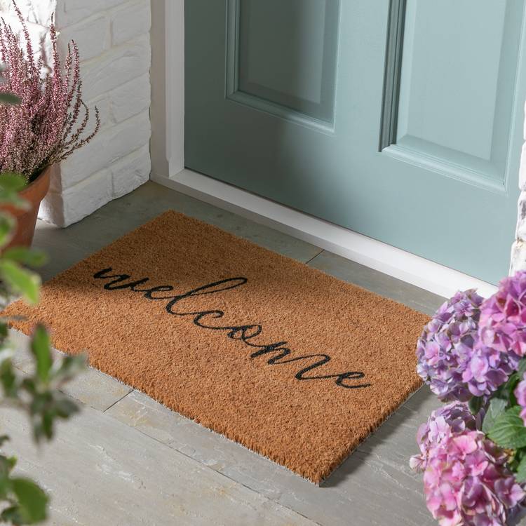 Habitat Welcome Natural & Black Short Pile Doormat - 60x40cm 0