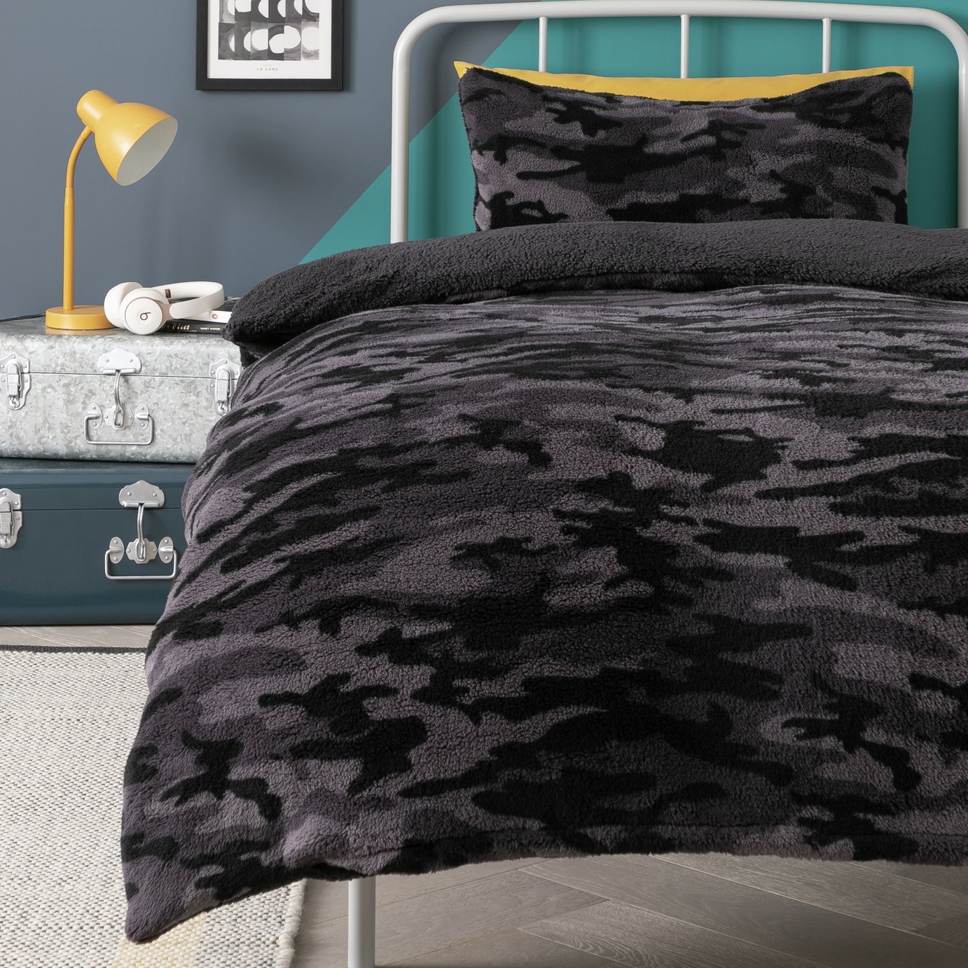 Argos Home Camo Fleece Grey Bedding Set - Single