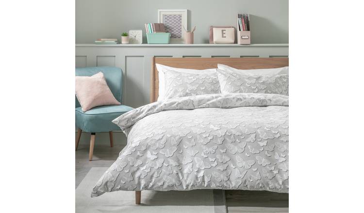 Argos Home Shadow Butterflies Grey Bedding Set - Double