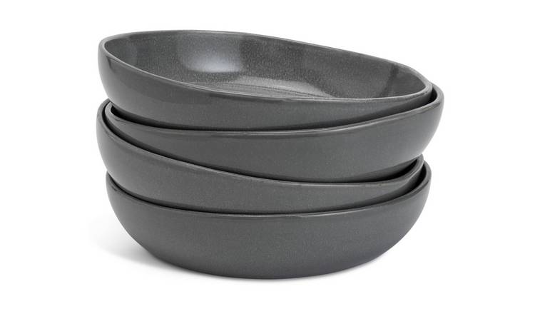 Habitat 4 Piece Stoneware Pasta Bowls - Grey Reactive