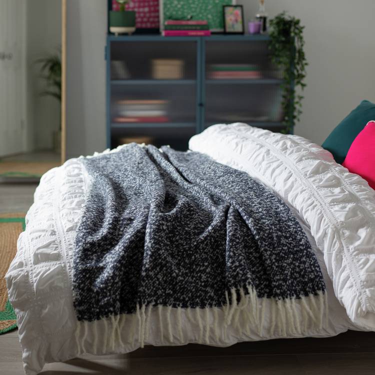 Habitat Faux Textured Mohair Throw - Navy - 125x150cm 0