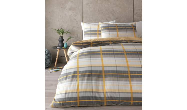 Buy Argos Home Mustard and Grey Check Bedding Set - Superking | Duvet