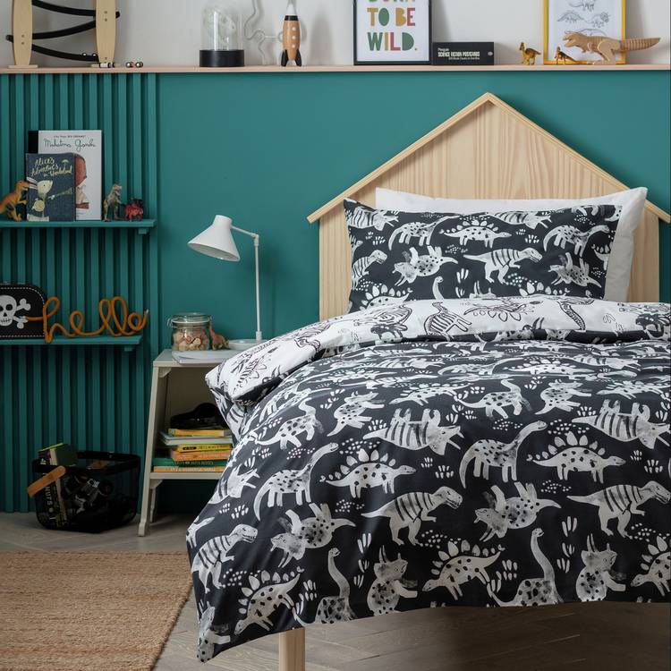 Habitat Mono Dino Black & White Kids Bedding Set - Toddler 0