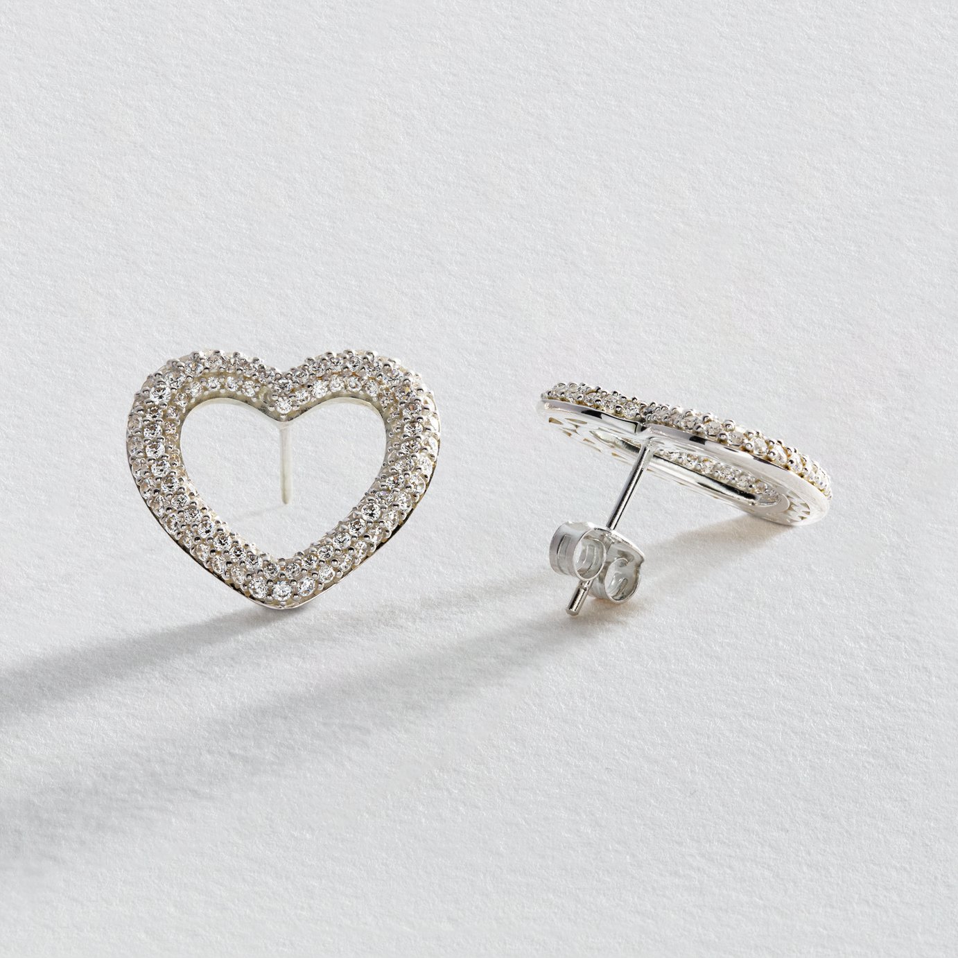 Revere Sterling Silver Cubic Zirconia Heart Stud Earrings