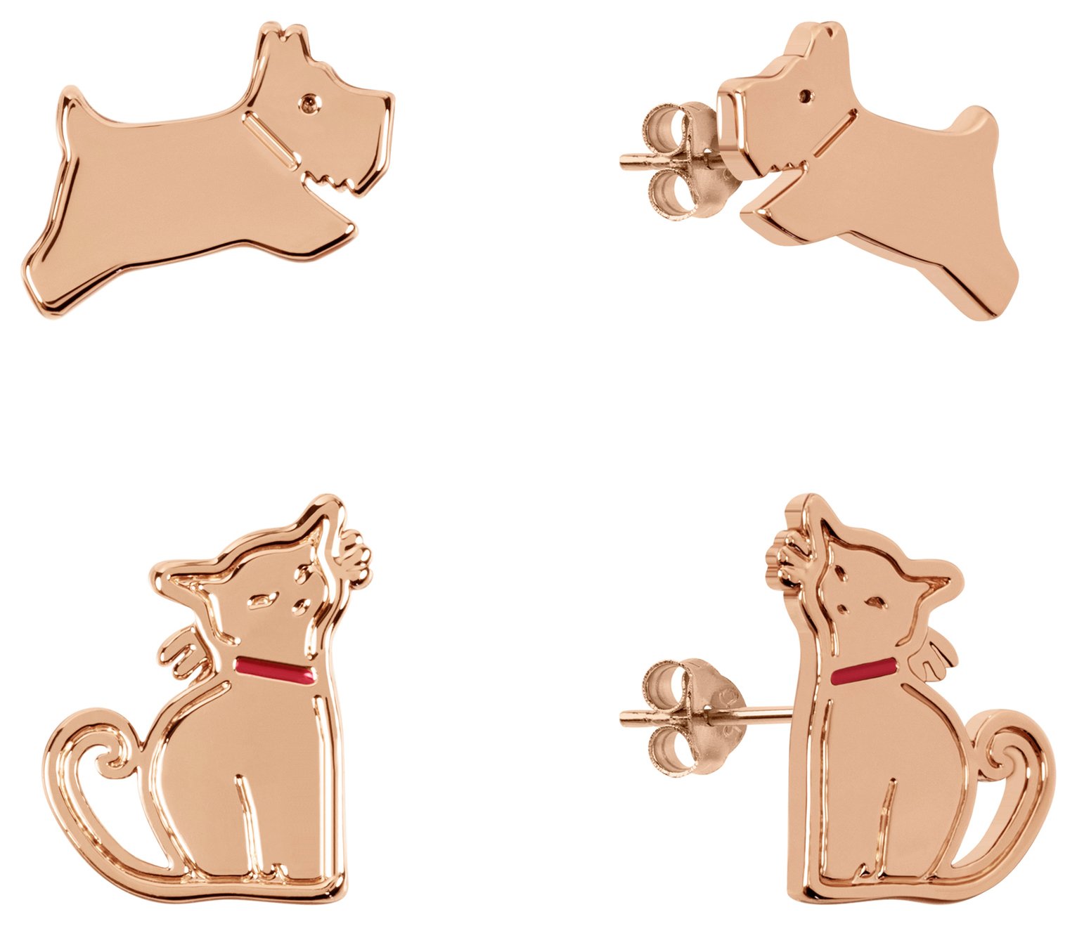Radley and Friends Rose Gold Plated Cat Dog Stud Earrings