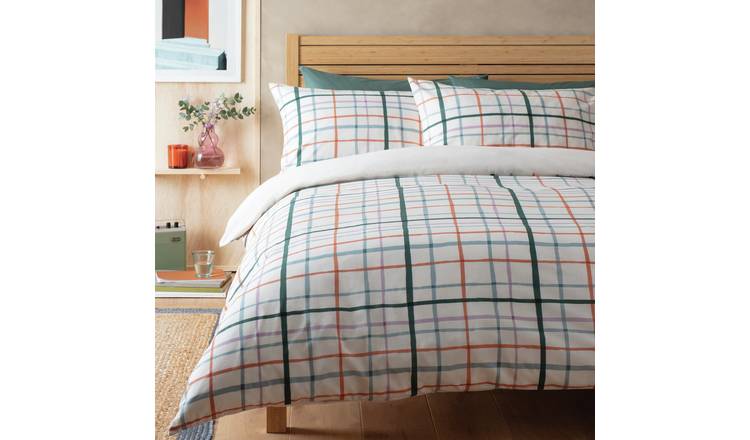 Habitat Painted Check White Bedding Set - Single