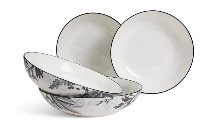 Buy Habitat Monochrome 4 Piece Fine China Pasta Bowl Grey Dinner sets Habitat