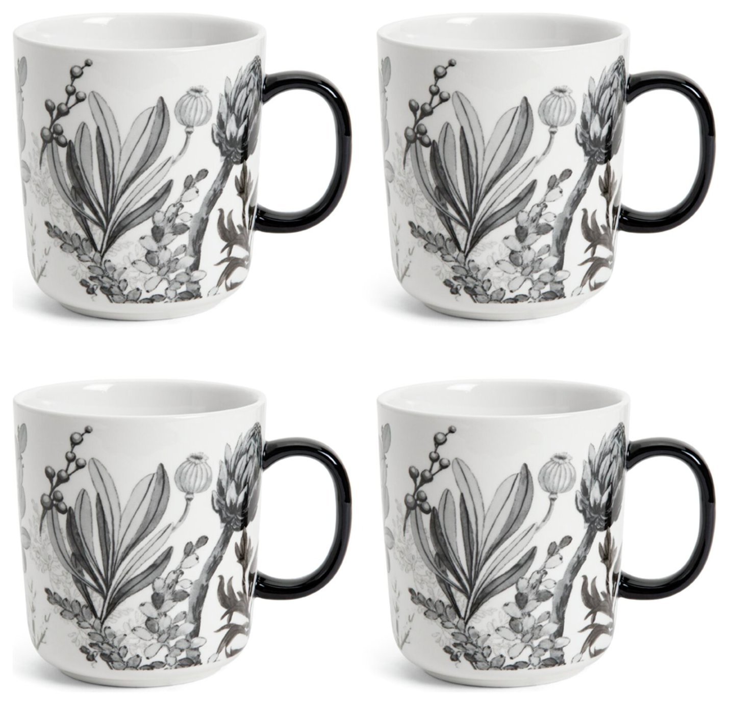 Habitat Monochrome Set of 4 Fine China Mugs - Grey