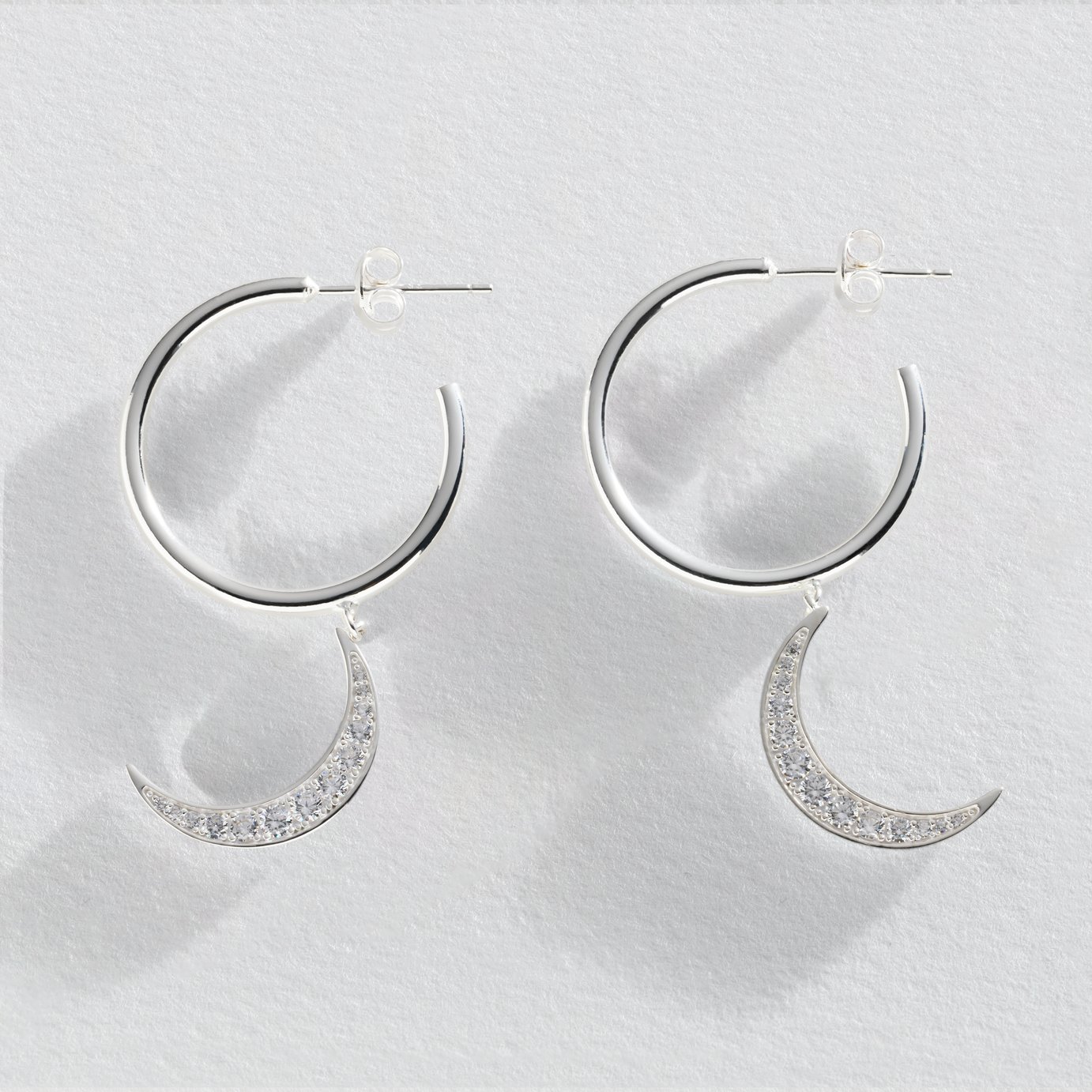 Revere Sterling Silver Cubic Zirconia Moon Drop Earrings