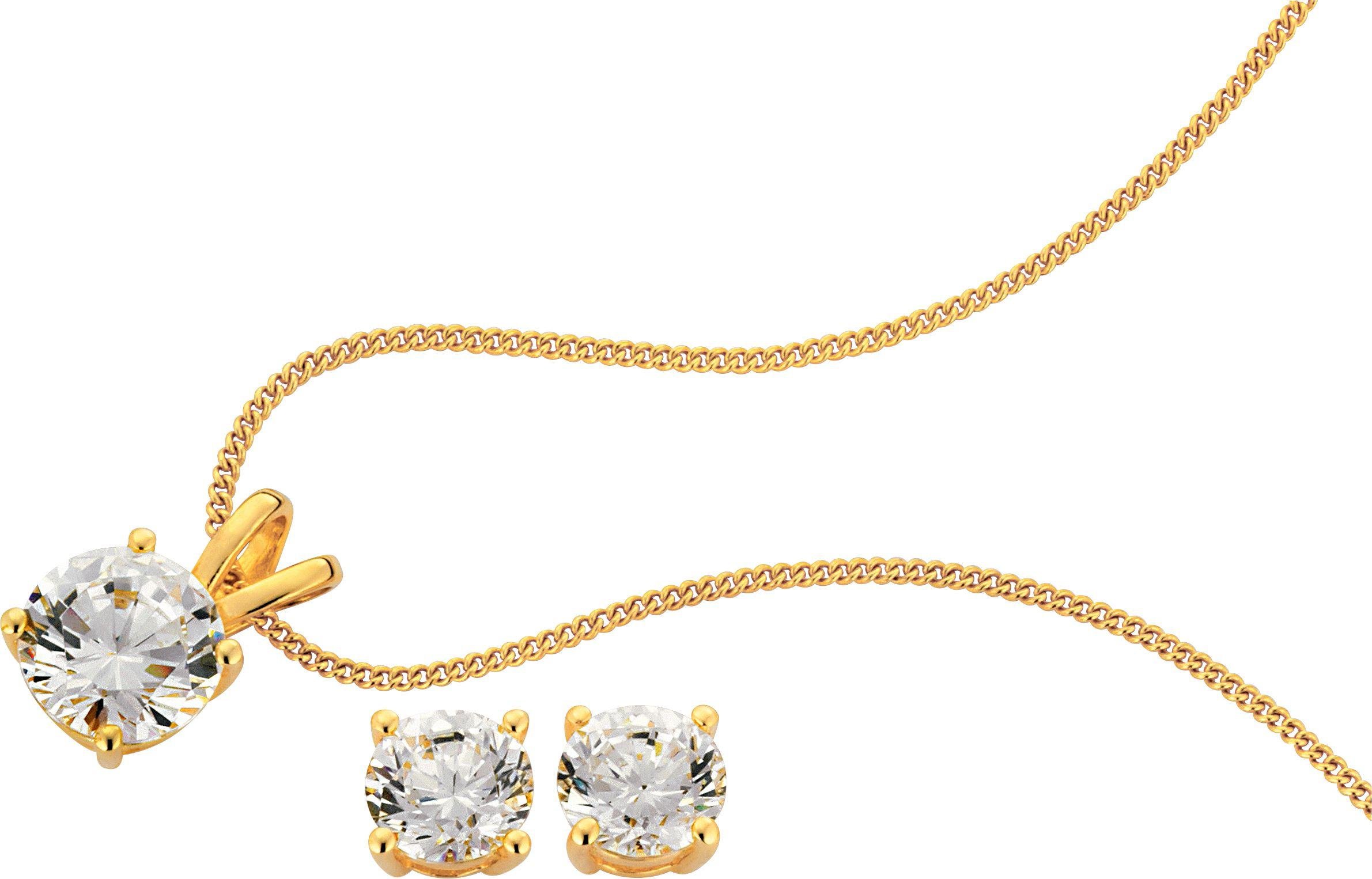 Revere 18ct Gold Plated Cubic Zirconia Pendant & Earring Set