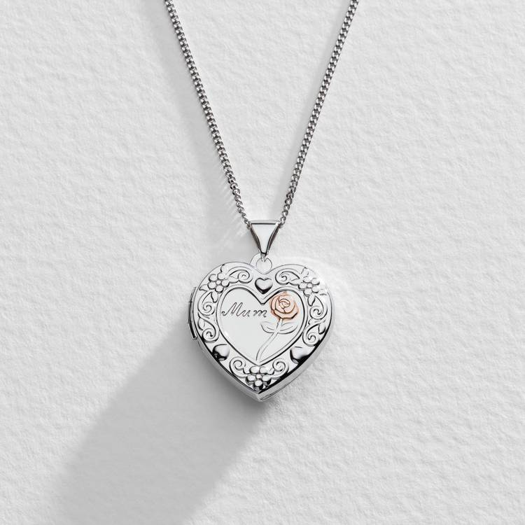 Moon & Back Silver Heart 'Mum' Locket  Pendant Necklace 0