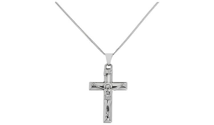 Mens silver hot sale crucifix pendant