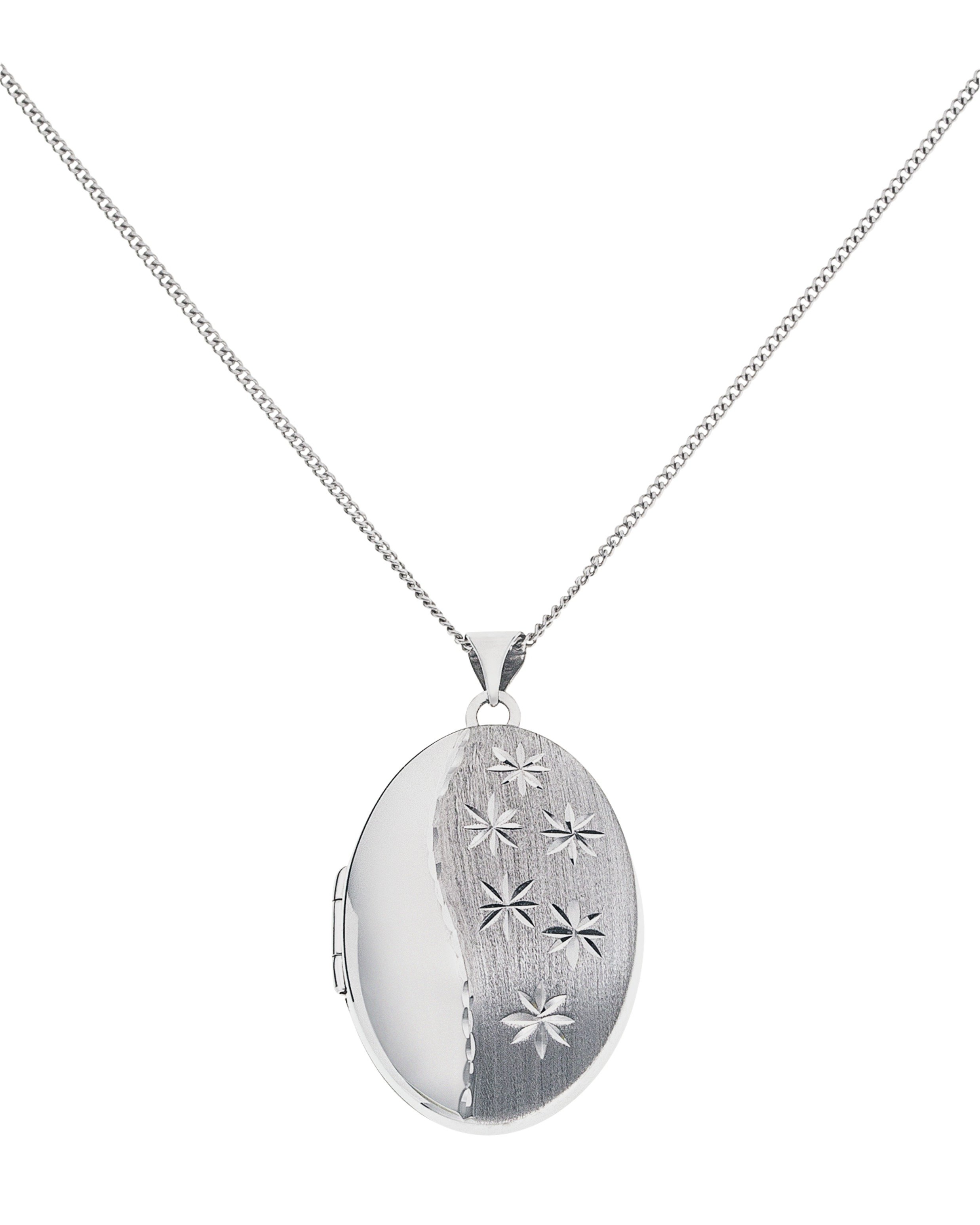 Moon & Back Diamond Cut Oval 2 Photo Locket Pendant Necklace