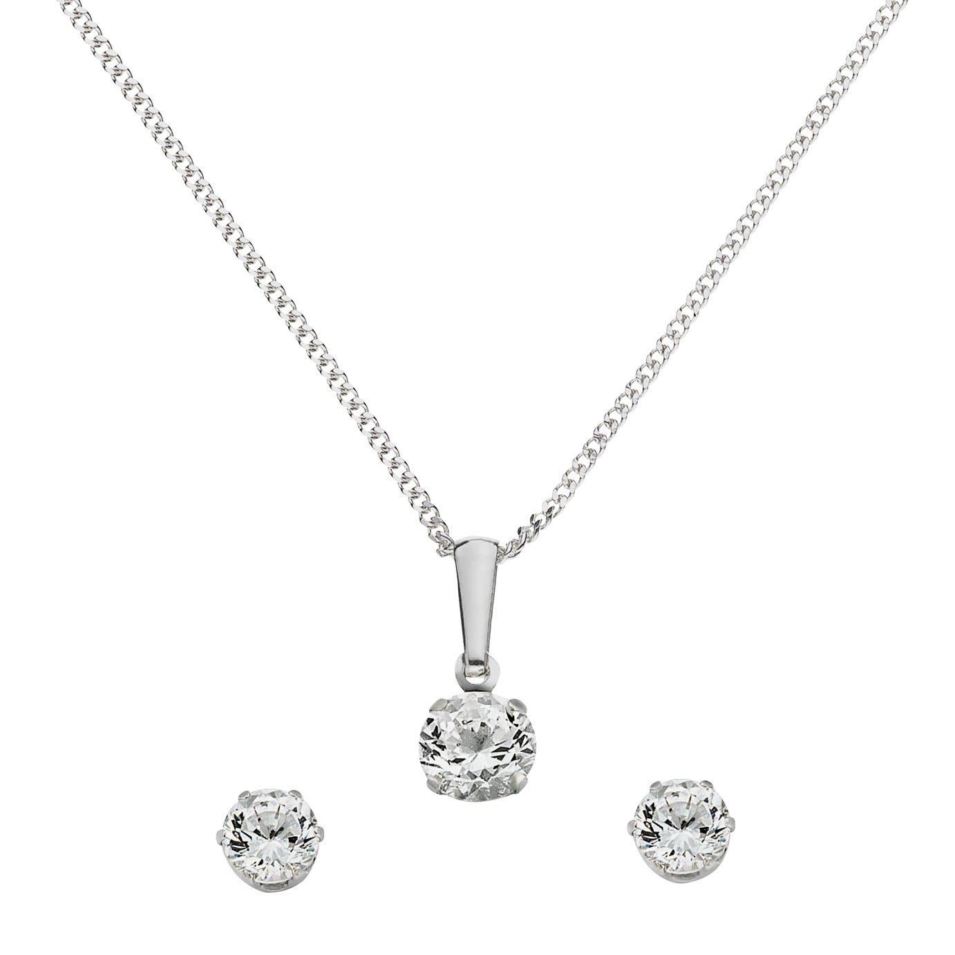 Revere Silver Cubic Zirconia Pendant and Earring Set