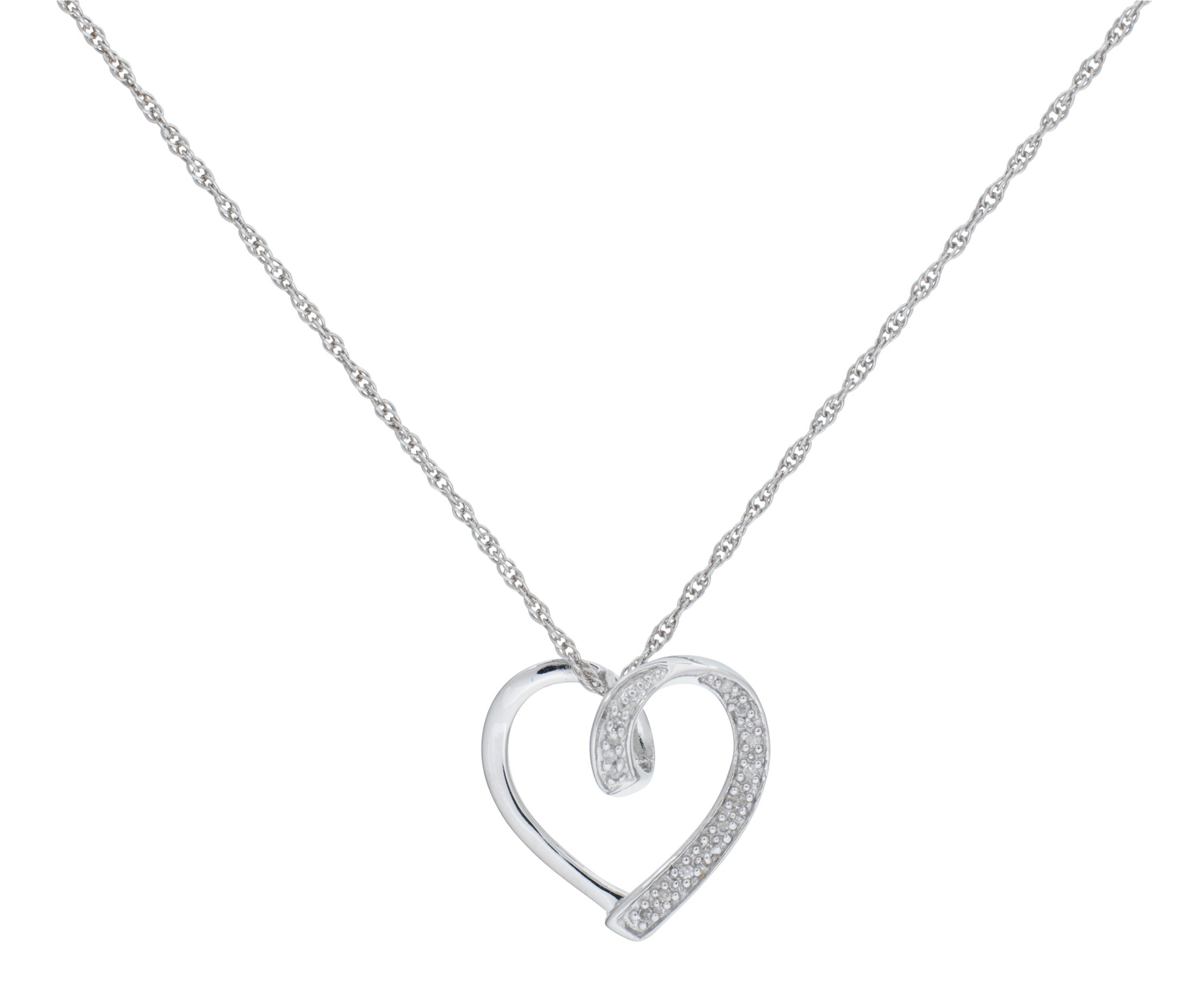 Revere Silver Diamond Accent Heart Pendant 18 Inch Necklace