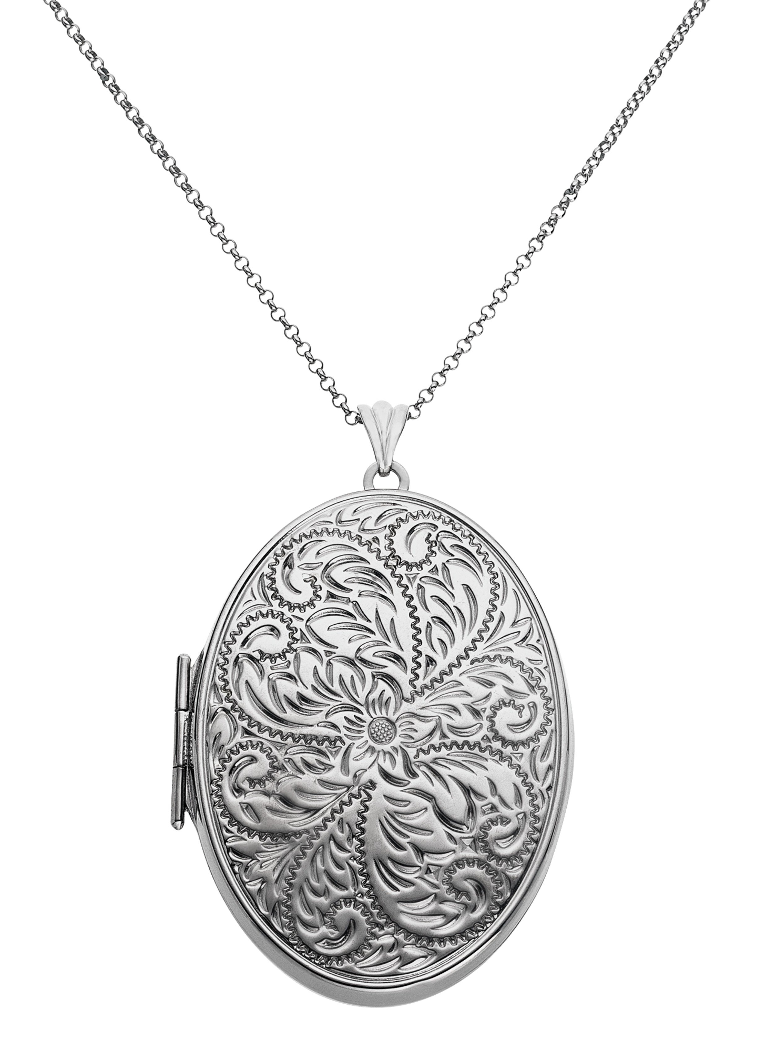 Moon & Back Silver Oval 2 Photo Locket Pendant Necklace