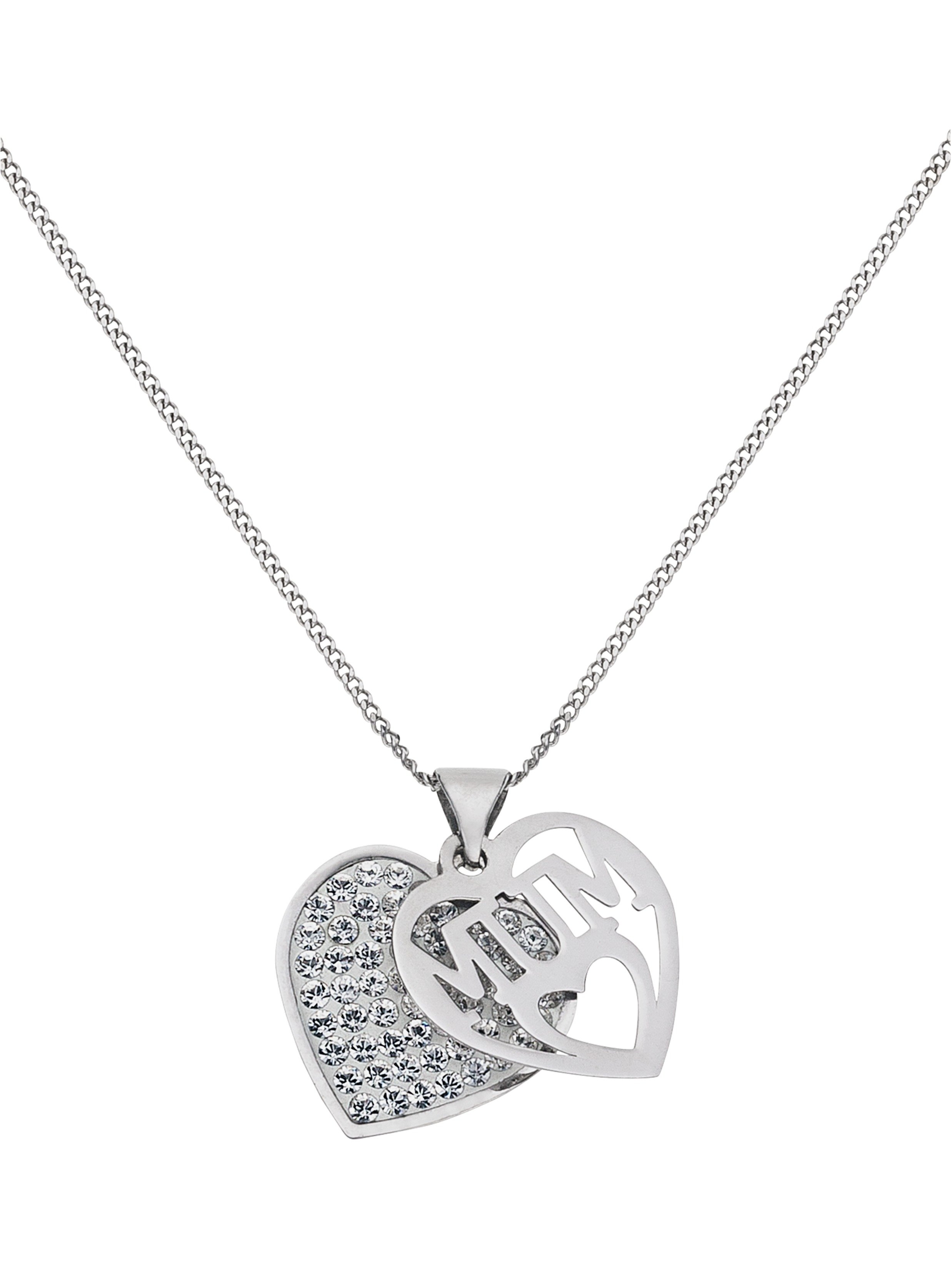 Moon & Back Sterling Silver Crystal 'Mum' Heart Pendant