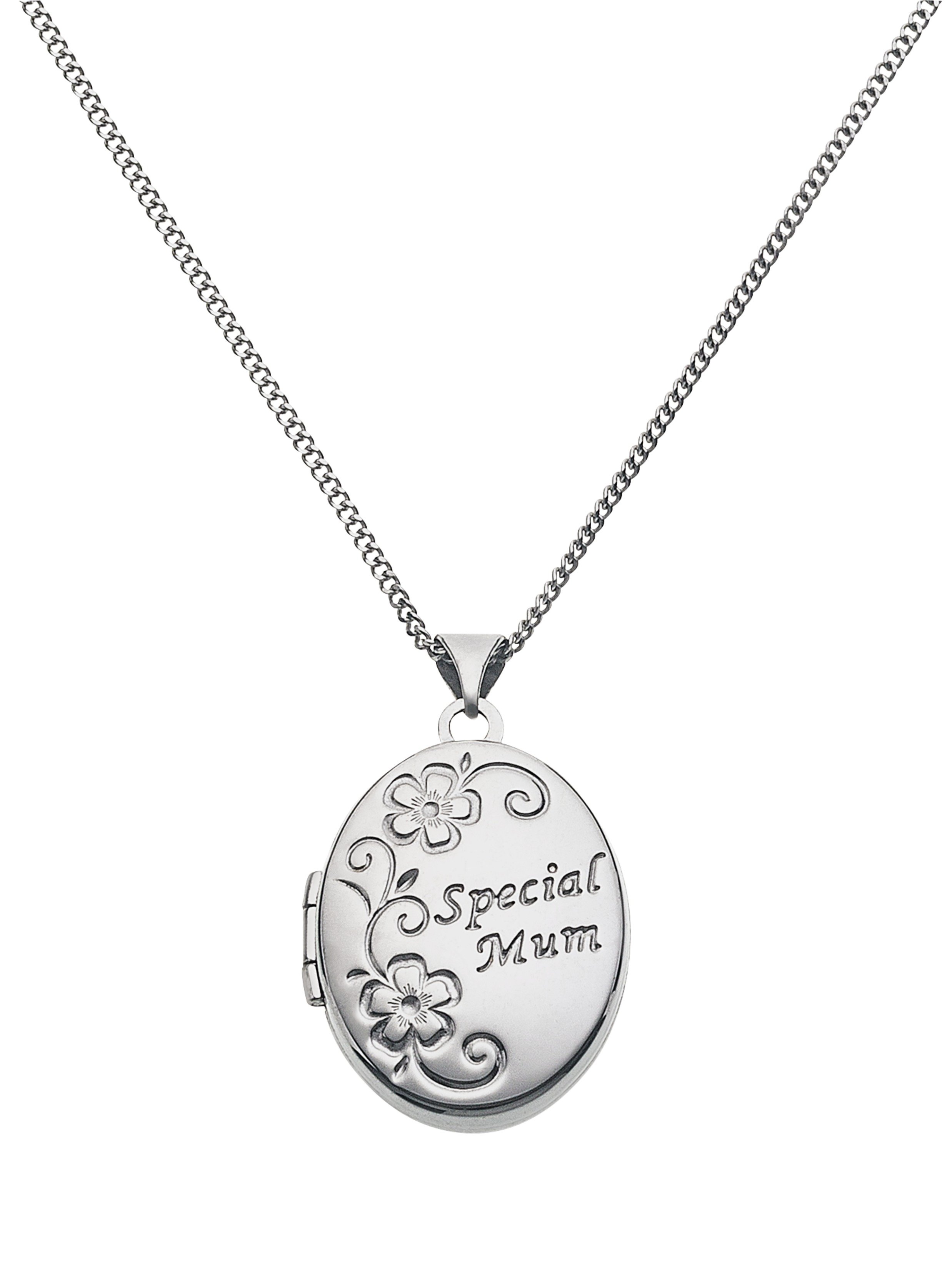 Moon & Back Silver Oval Mum 4 Photo Locket 18 Inch Necklace