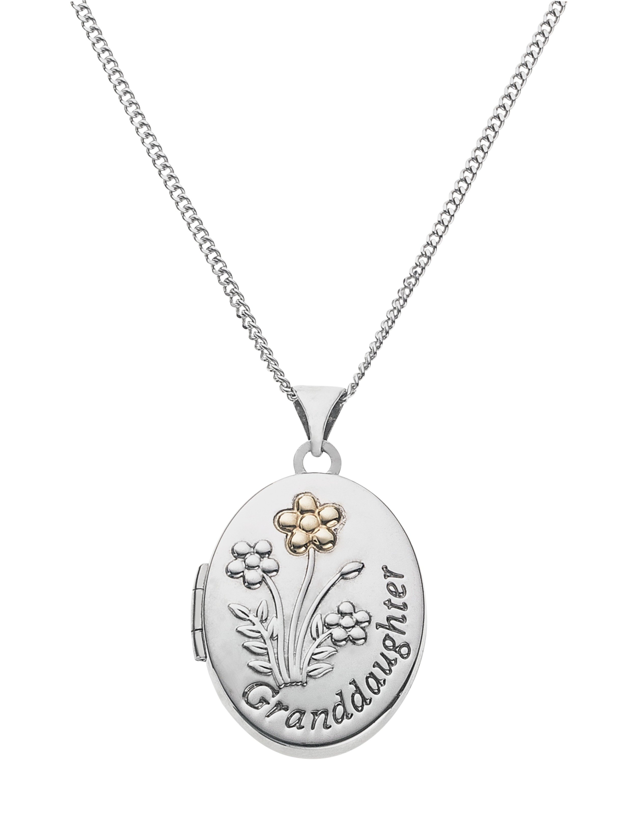 Moon & Back Silver Granddaughter Locket 18 Inch Necklace