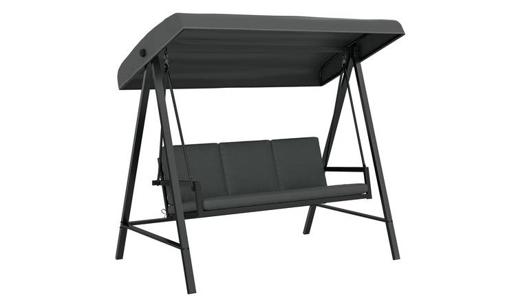 Outsunny 3 Seater Adjustable Garden Egg Swing Chair - Dark Grey