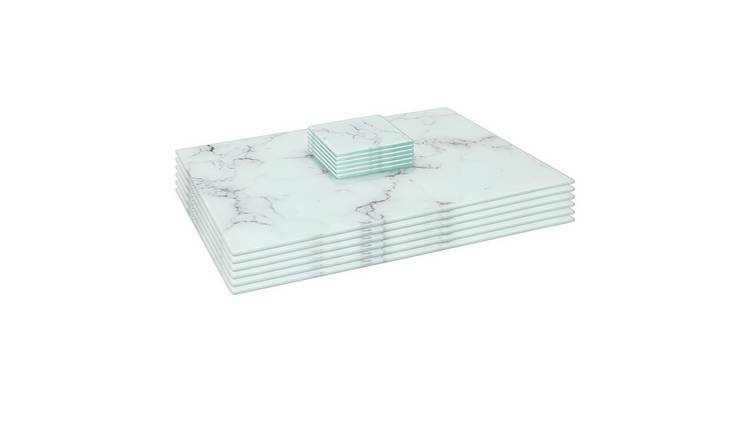 Harbour Housewares Marble Placemat & Square Coasters 40 x 30cm Set of 12 - White