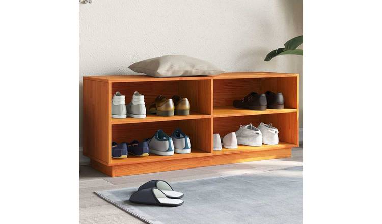 Walplus Solid Wood Shoe Cabinet - Wax Brown - 110 x 34 x 45 cm