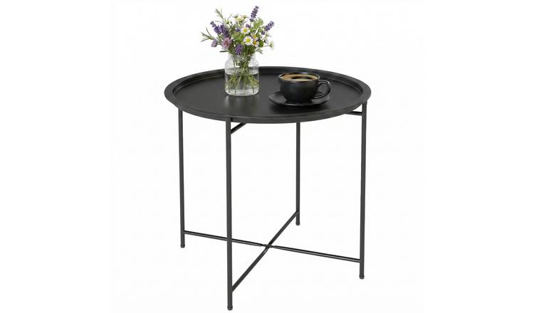 Outsunny Round Small Garden Table with Removable Tray - Black