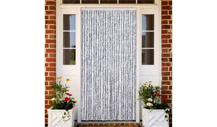 Walplus Chenille Fly Door Curtain - White and Grey - 100 x 230 cm