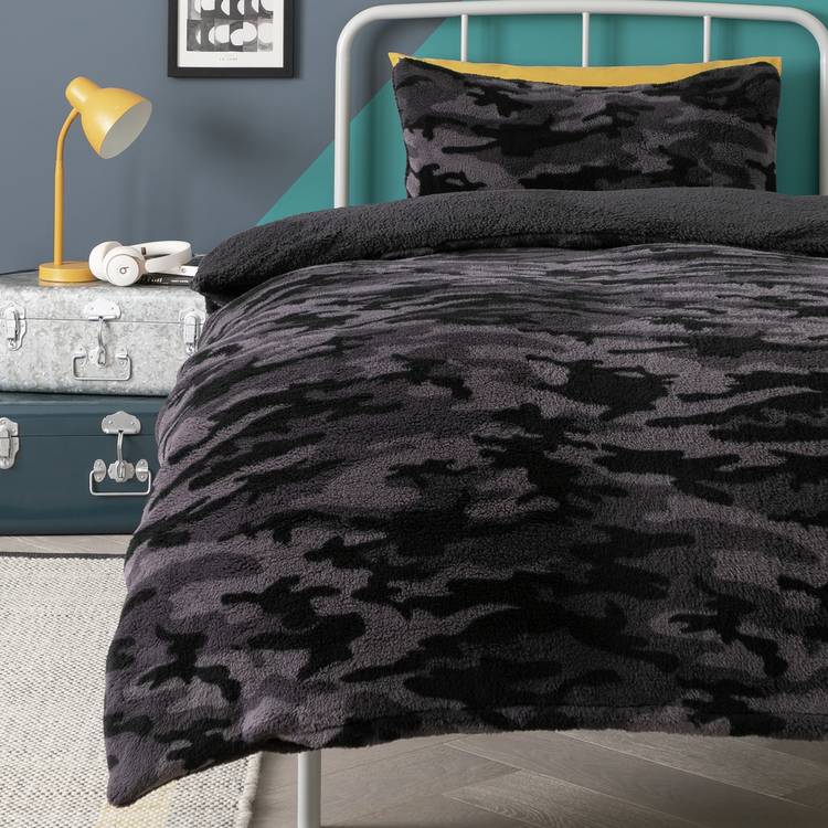 Argos Home Camo Fleece Grey Bedding Set - Double 0