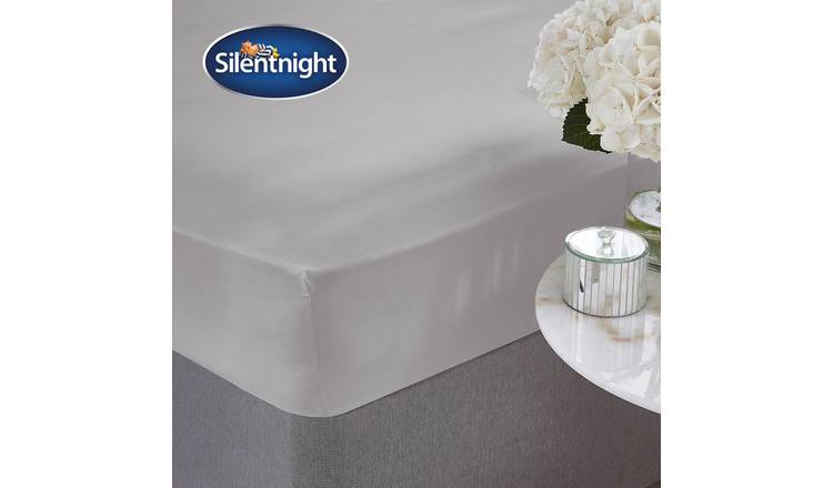 Silentnight Cotton Rich Double Fitted Sheet - White Grey 28cm Deep