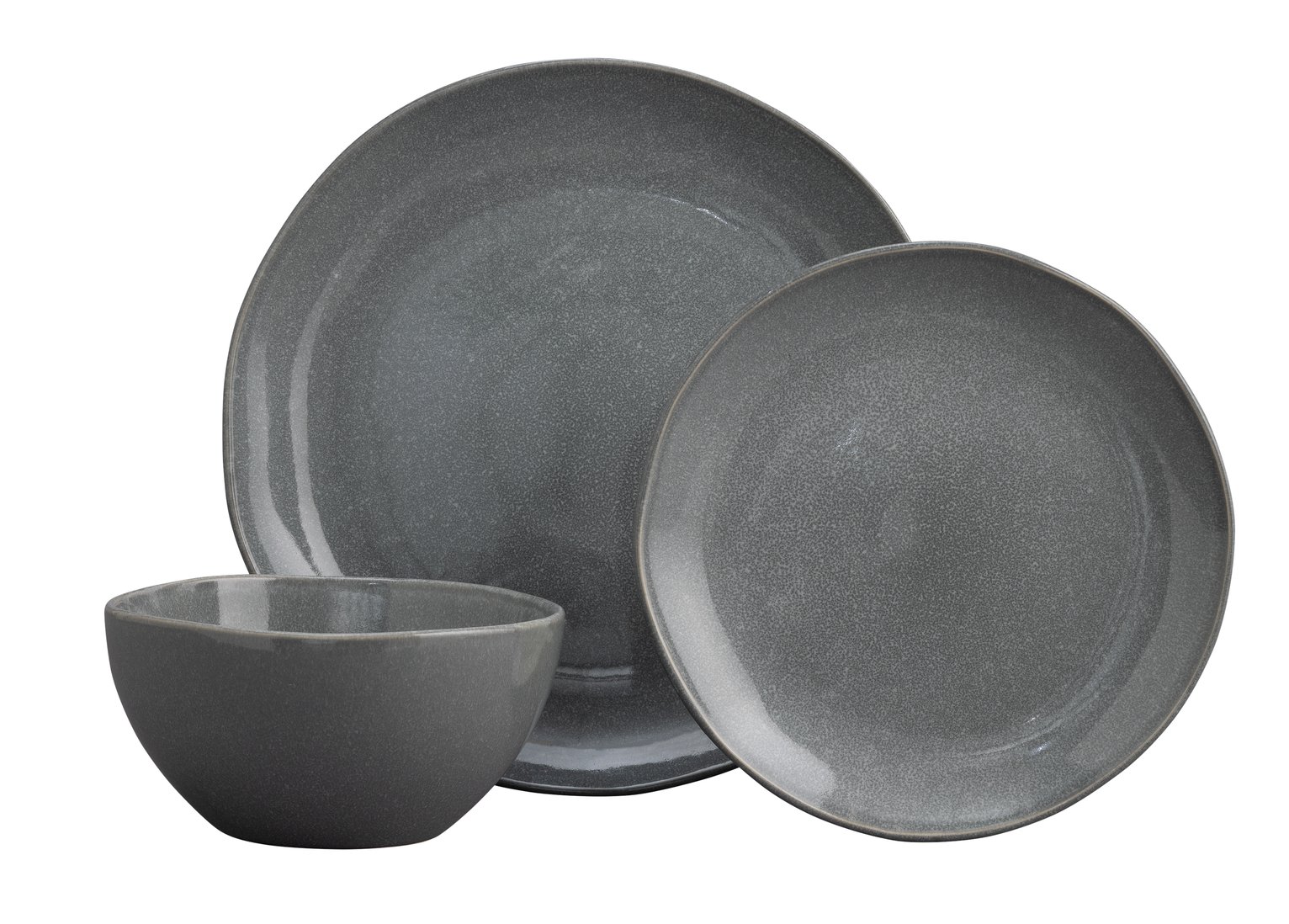 Habitat 12 Piece Stoneware Dinner Set - Grey Reactive