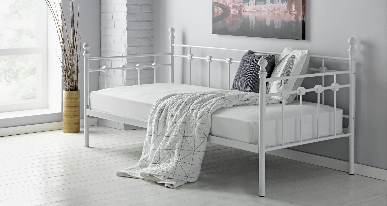 Argos Home Abigail Metal Day Bed and Mattress - White