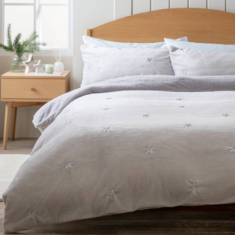 Argos Home Embroidery Star Fleece Grey Bedding Set - Single 0