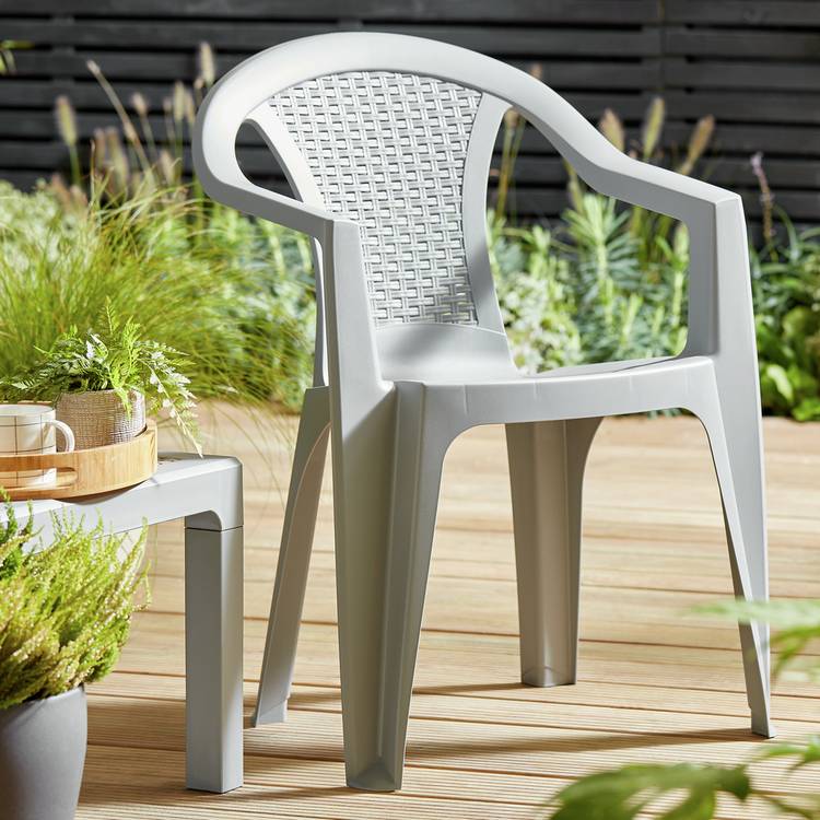 Argos Home Resin Rattan Effect Stacking Garden Chair - Grey 0