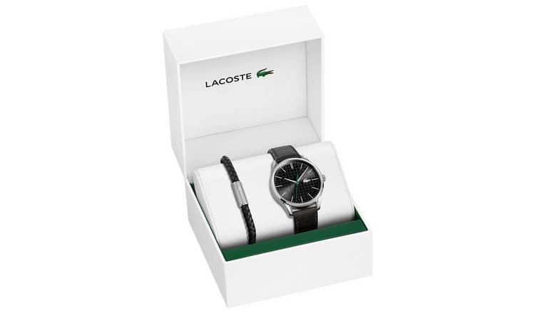 Lacoste Mens Vienna Black Strap Watch and Bracelet Gift Set