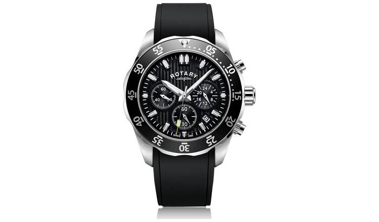 Buy Rotary Men's Chronograph Black Rubber Strap Watch | Men's watches ...